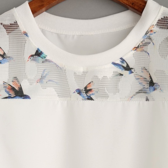 Bird print cute mesh top. Brand new! - Picture 2 of 4